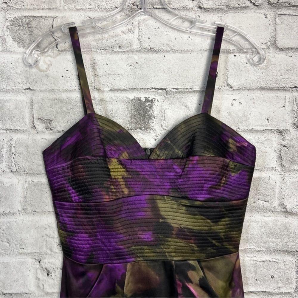 Vintage 90s Black Purple Floral 100% Silk Corset Cocktail Bodycon Party Dress - Picture 2 of 12